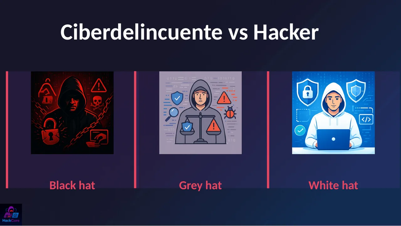 Diapositiva: black hat, grey hat y white hat